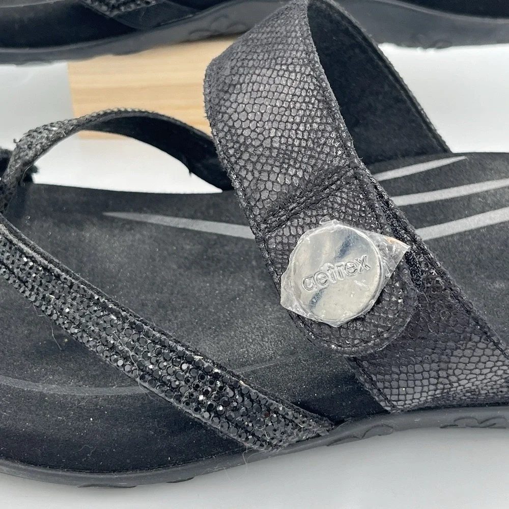 Aetrex Izzy Sparkle Sandals Women's  10 Black Rhinestone Orthotic Comfort Summer
